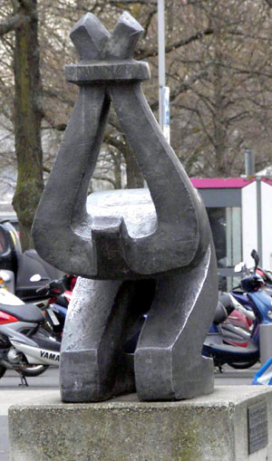 We couldn't immediately find an image of one Sidur's allegedly penis-bearing Jesus sculptures, but this Sidur sculpture is called Victims of Coercion